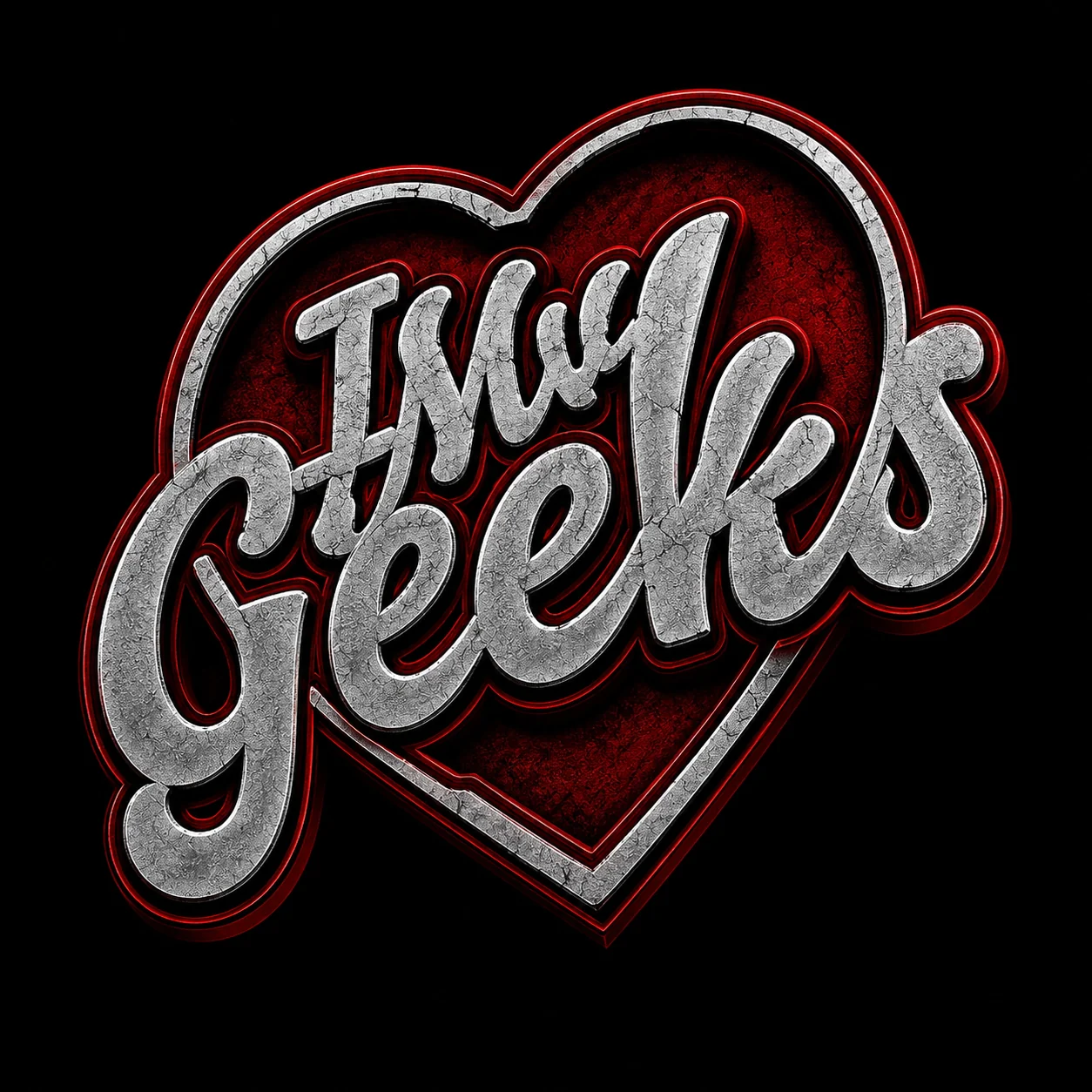 I Heart My Geeks chrome script logo
